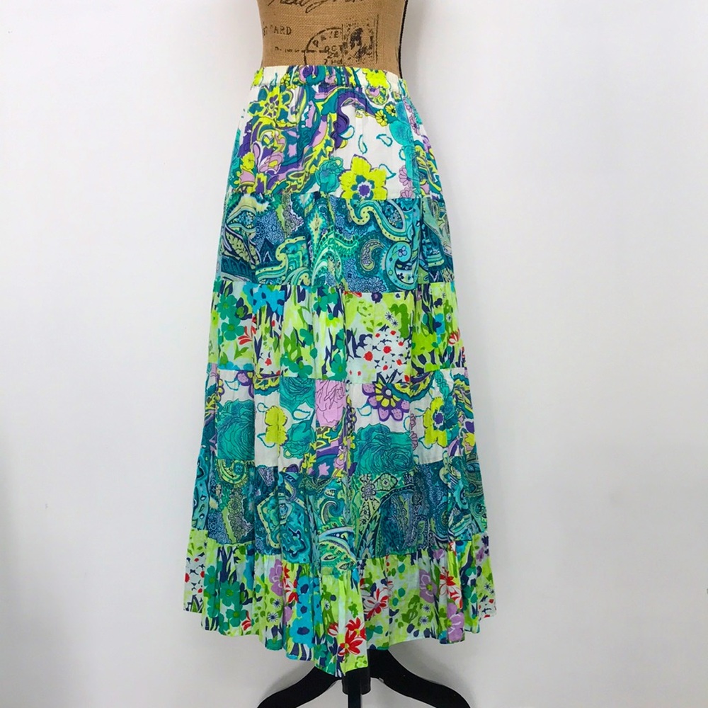 Boho floral ruffle layered tiered skirt size S/M